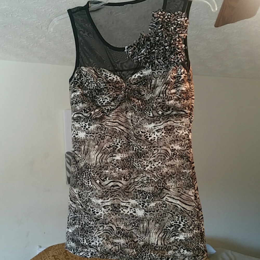 See through leopard sleeveless top